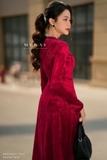 (3 màu) Đầm ôm body nhung plush dài tay