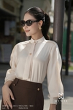 (2 màu) Sơ mi suông tay dài cổ cà vạt ấn tượng