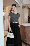 (2 màu) Áo cotton kẻ ngang cổ thuyền