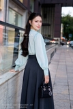 Áo sơ mi suông vừa dáng cổ tàu