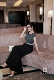 (2 màu) Áo cotton kẻ ngang cổ thuyền