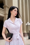 Đầm xòe cổ vest họa tiết kẻ