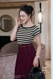 (2 màu) Áo cotton kẻ ngang cổ thuyền