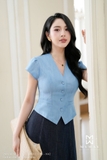 (3 màu) Áo kiểu dáng ôm vừa phối cổ tim