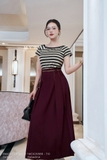 (2 màu) Áo cotton kẻ ngang cổ thuyền