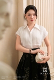 Áo sơ mi suông cổ Đức dáng tay chờm