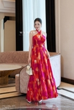 (3 màu) Đầm Maxi Cổ Yếm Dây Đan Chéo