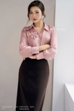Áo sơ mi cổ Đức đính hoa tay dài