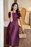 (2 màu) Đầm xoè sự tiệc ngắn tay cổ đính ngọc