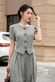 (4 màu) Áo kiểu ngắn tay đính hoa 3D