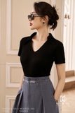Chân váy xòe xếp ly denim cạp cao
