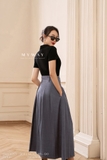Chân váy xòe xếp ly denim cạp cao