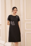 Đầm suông Cotton Denim Chambray đính hoa đá