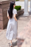 Đầm sơ mi ngắn tay kẻ sọc