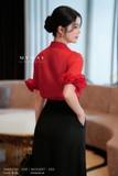 (2 màu) Áo sơ mi suông vừa dáng cổ Đức