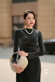 (3 màu) Đầm ôm body nhung plush dài tay