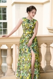Đầm xoè maxi hoa xẻ trước
