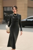 (3 màu) Đầm ôm body nhung plush dài tay