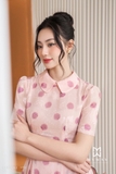 Đầm xòe chấm bi cổ sen tay ngắn