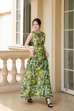 Đầm xoè maxi hoa xẻ trước