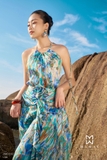 Đầm maxi Lụa cổ yếm đính hoa