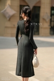 (3 màu) Đầm ôm body nhung plush dài tay