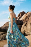 Đầm maxi Lụa cổ yếm đính hoa
