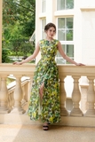 Đầm xoè maxi hoa xẻ trước
