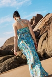 Đầm maxi Lụa cổ yếm đính hoa