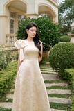 (2 màu) Đầm xòe dáng cổ tròn phối đính nơ