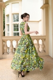 Đầm xoè maxi hoa xẻ trước