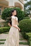 (2 màu) Đầm xòe dáng cổ tròn phối đính nơ