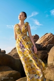Đầm maxi hoa vàng cổ V
