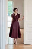 Đầm xòe cổ vest Taffeta tay ngắn
