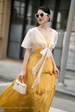 Đầm xòe 2 dây trên ôm dưới 3 tầng xòe