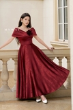 (3 màu) Đầm xòe dáng cổ biến kiểu dài qua bắp