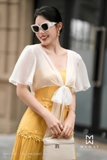 Đầm xòe 2 dây trên ôm dưới 3 tầng xòe