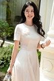(2 màu) Đầm Xòe Cổ Tròn Tay Ngắn Khóa Sau Có Túi