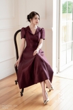 Đầm xòe cổ vest Taffeta tay ngắn