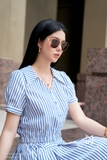 Áo sơ mi kiểu bo gấu kẻ sọc