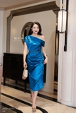 (2 màu) Đầm đuôi cá ngắn tay lệch vai