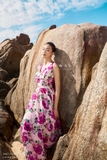 Đầm maxi hè hoa tím cổ V