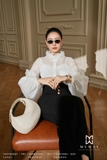 Quần ống suông cạp vạt chéo cúc mạ