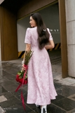 Đầm xòe dáng rủ phối cổ tim dài qua bắp