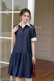 Đầm suông Cotton Denim Chambray cổ Đức