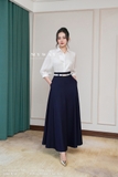 (3 màu) Chân váy xòe Cotton denim cạp cao công sở