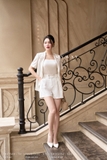 Quần short suông A hoạ tiết kẻ sọc