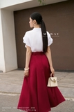 Chân váy xòe dài qua bắp phối thắt lưng