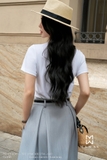 (5 màu) Áo cotton dáng cổ tròn phối hoa 3D