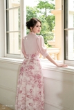 Chân váy xòe xếp ly hoa lá
